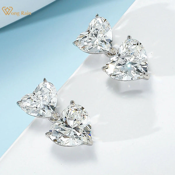 925 Sterling Silver, High Carbon Diamond Gemstone Ear Studs with 2CT Heart Cut for Women