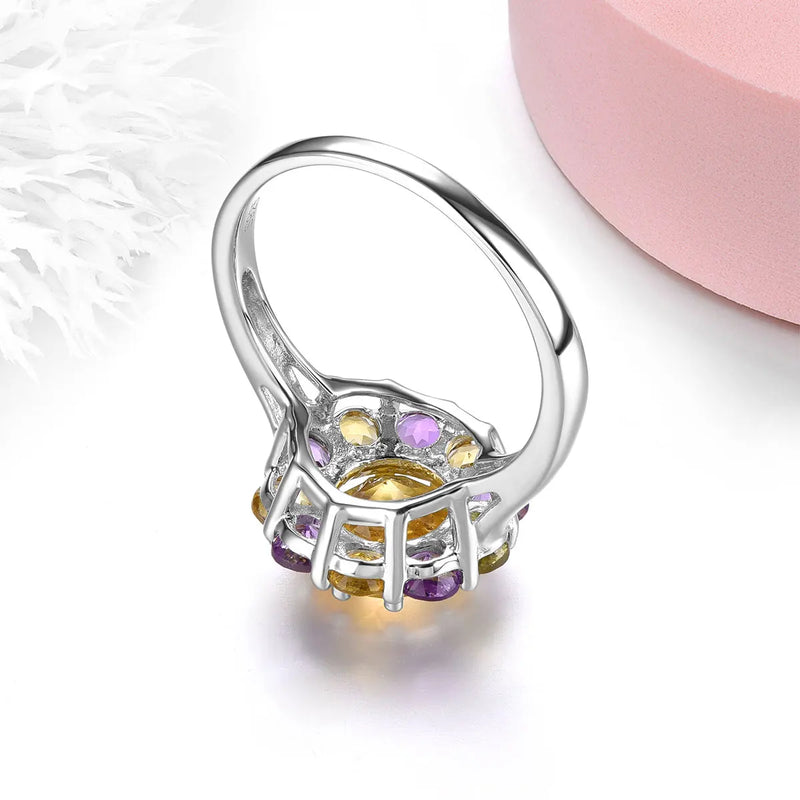 Sterling Silver 2.80 ctw Natural Citrine Amethyst Gemstone Ring for Women