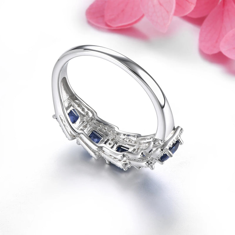 Sterling Silver Blue Sapphire Rings 1.10 ctw for Women