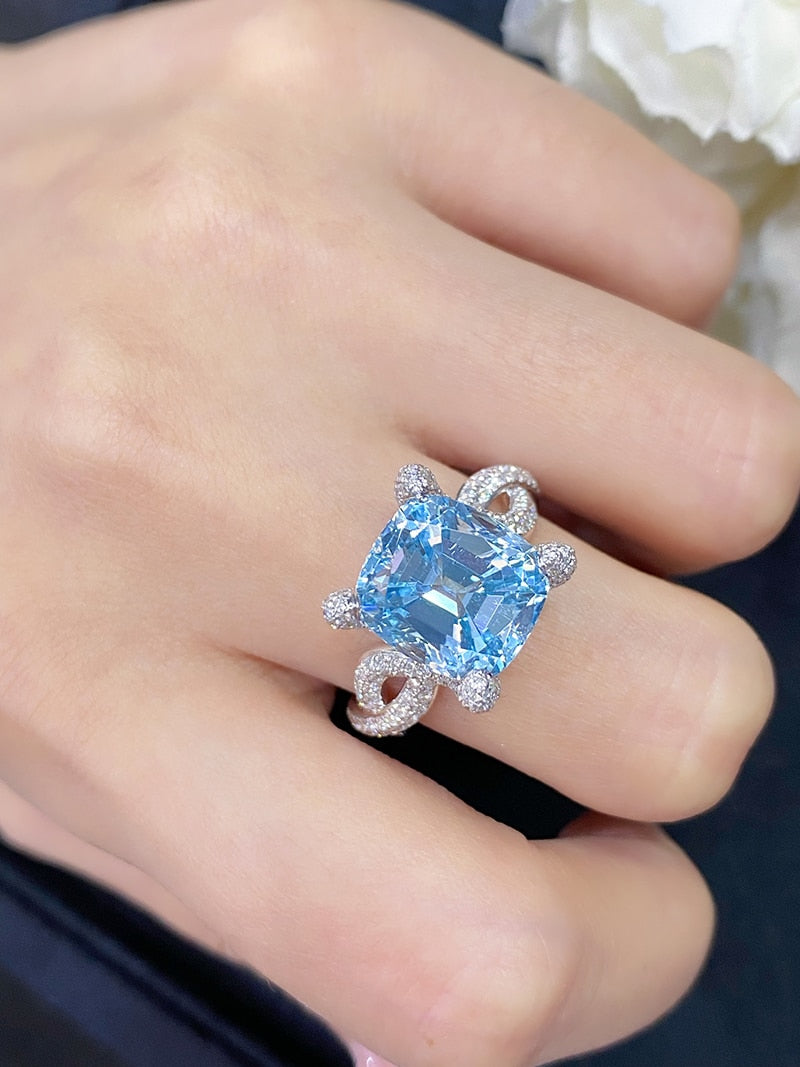 18K White Gold Aquamarine Ring for Women