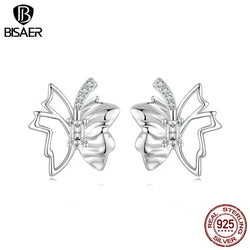 Sterling Silver Autumn Leaf Butterfly Stud Earrings for Women