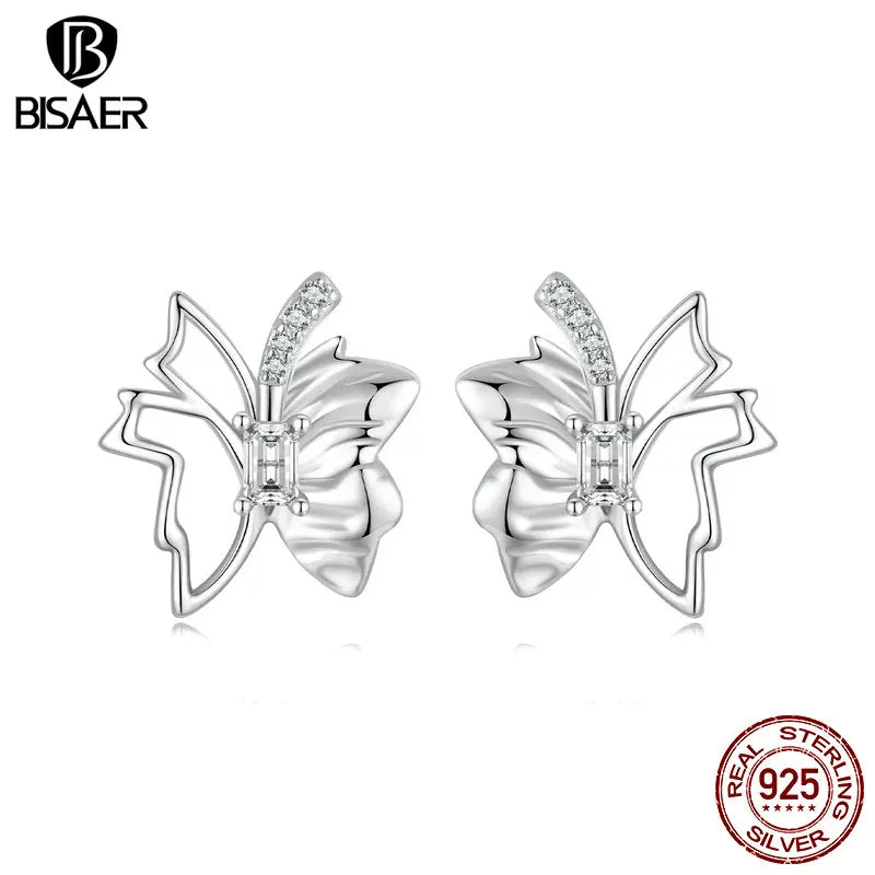 Sterling Silver Autumn Leaf Butterfly Stud Earrings for Women