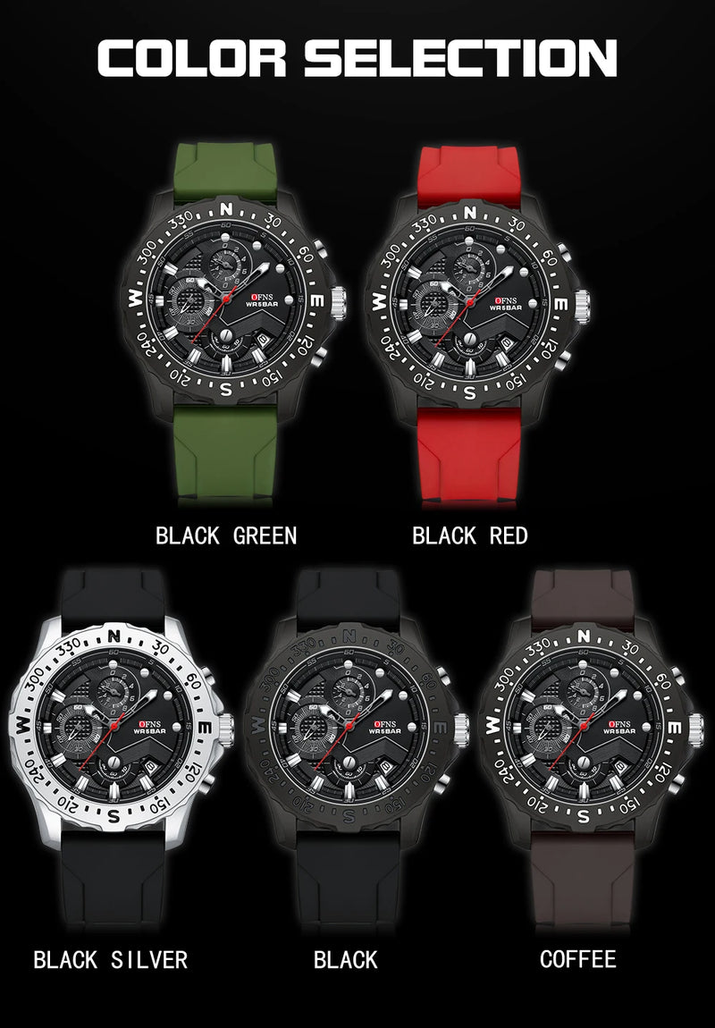 Stainless Steel Military Quartz Chronograph Wristwatch for Men