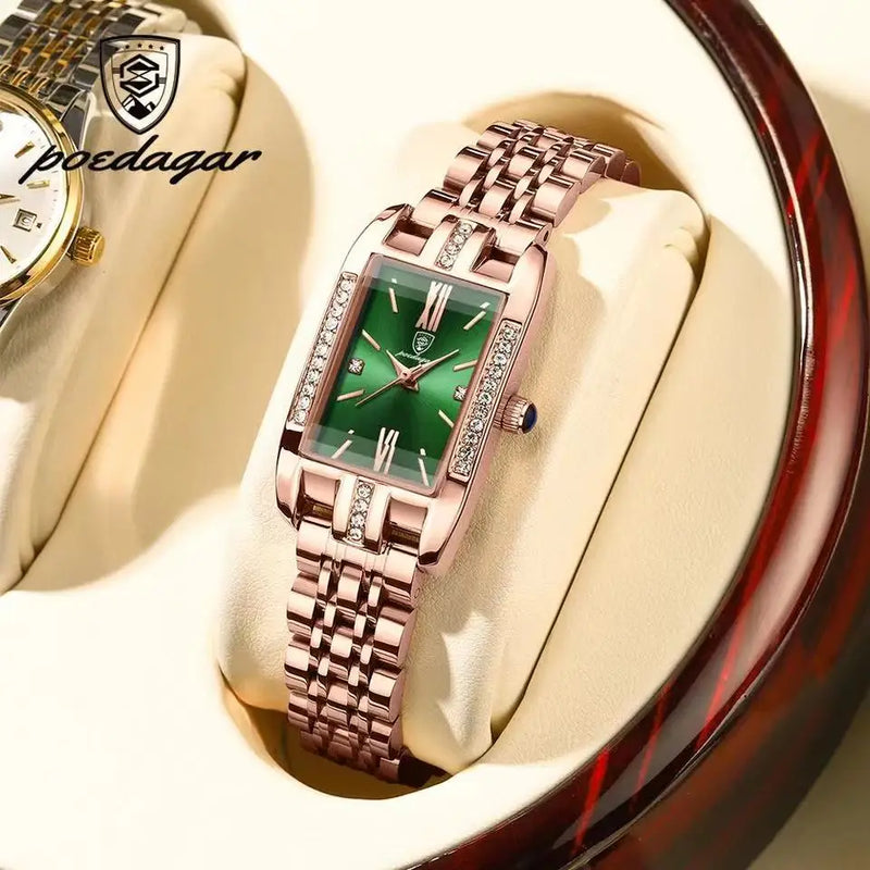 Stainless Steel Diamond Rectangle Watch for Ladies