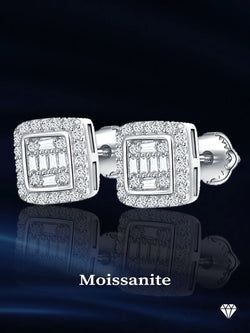 925 Silver Full Moissanite Rectangle/Round Stud Earrings for Women