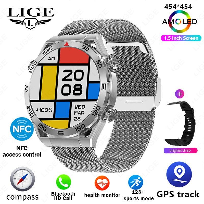 GPS Smart Watch with Voice Calling, NFC, Compass, IP68 Waterproof, ECG+PPG For Men.