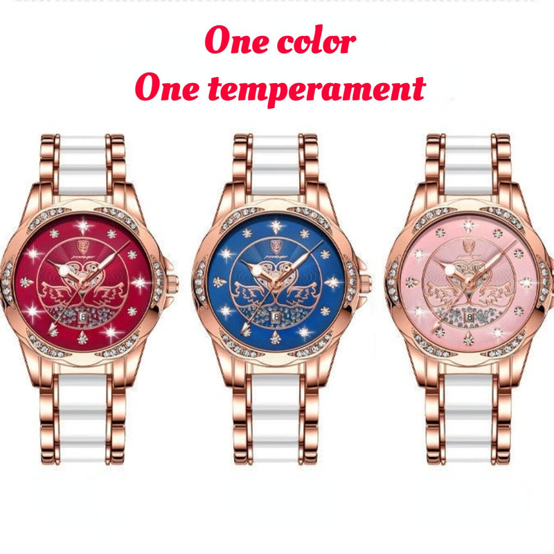 Rose gold Quartz Watch with Leather Bracelet for Women