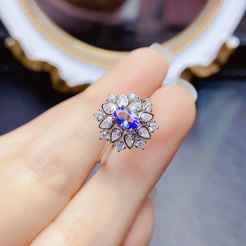 S925 Sterling Silver Tanzanite Ring - 4x6mm for Women