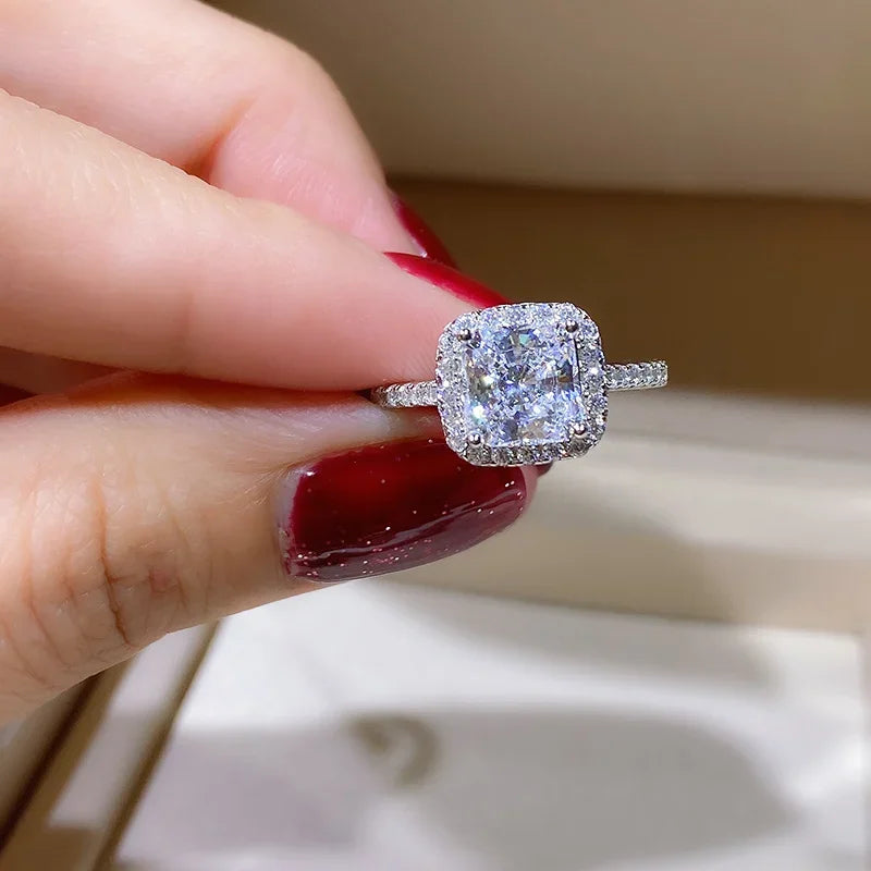 925 Silver Princess Square Diamond Ring