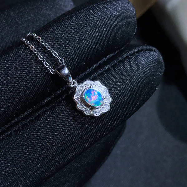 925 Silver Opal Necklace, Small and Exquisite, from Australian Mining Area