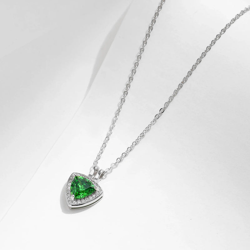 925 Sterling Silver Triangle Green CZ Pendant Necklace for Women