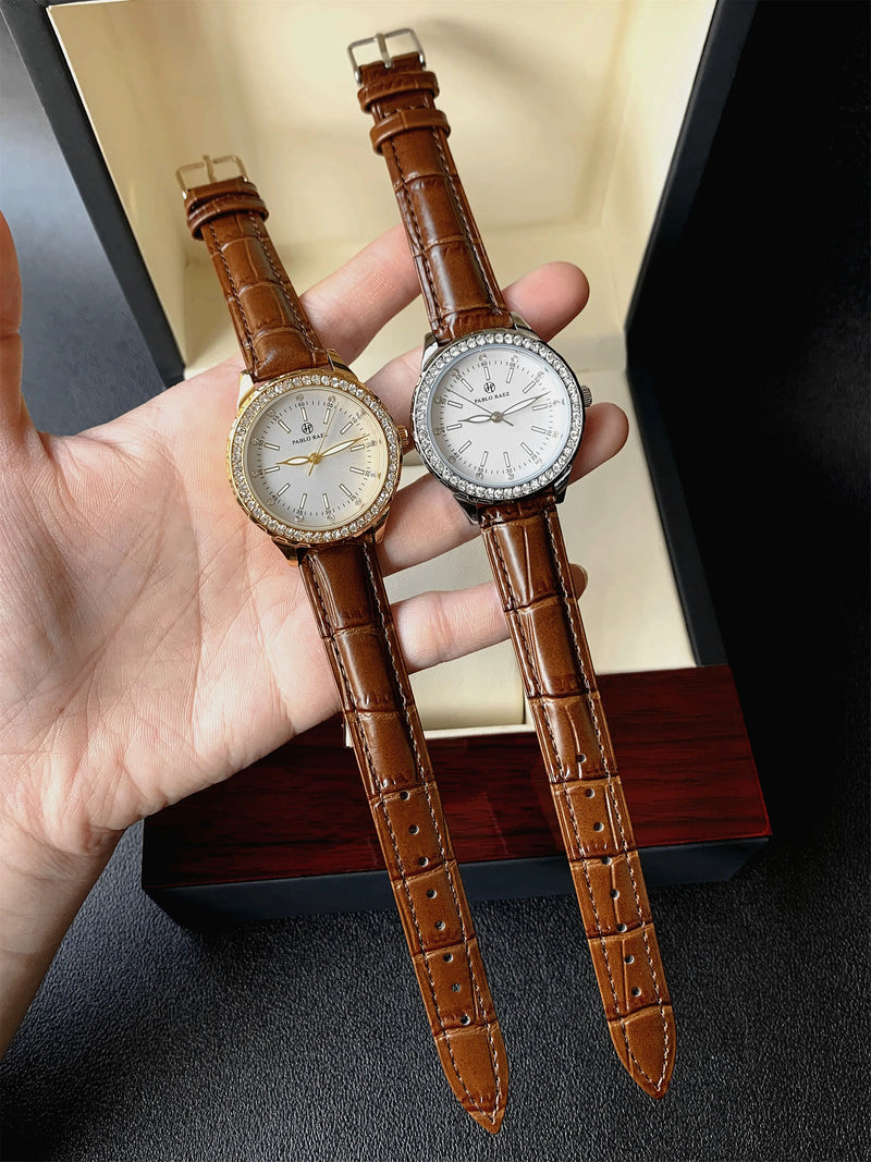 Women's Fashion Quartz Waterproof Brown Leather Wristwatch for Elegant Parties