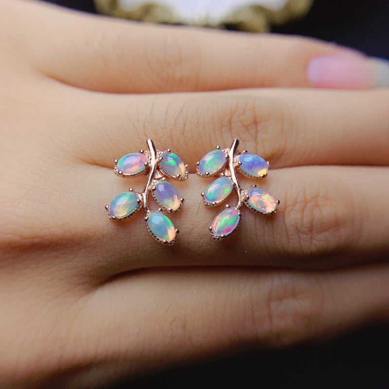 Silver Leaf Opal Earrings for girls.