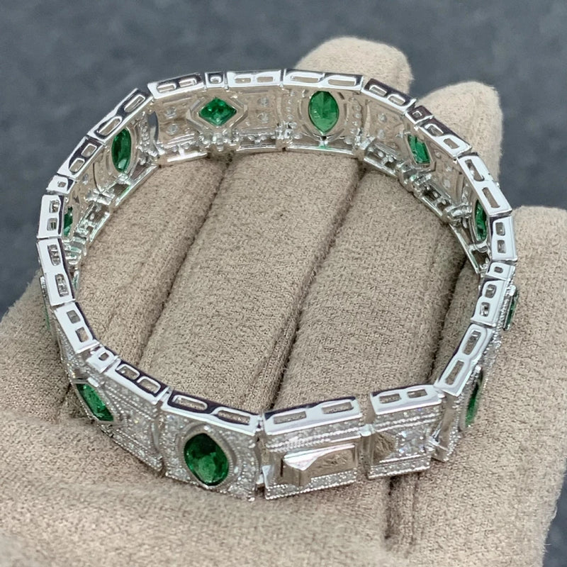 925 Sterling Silver Emerald High Carbon Diamond Gemstone Bracelet Bangle for Women