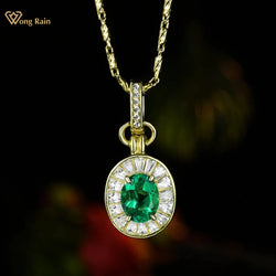 18K Gold Plated Sterling Silver Oval Emerald Pendant Necklace for Women