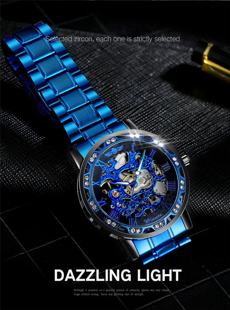 Silver Skeleton Mechanical Wristwatch for Men