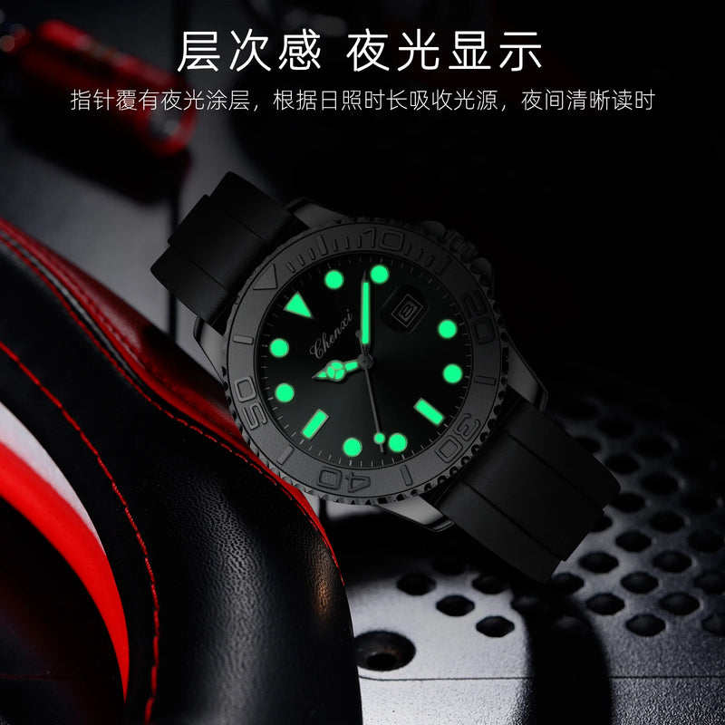 Stainless Steel Silicone Rotatable Quartz Sport Watch for Men