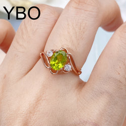 925 Sterling Silver Peridot Gemstone Adjustable Ring for Women