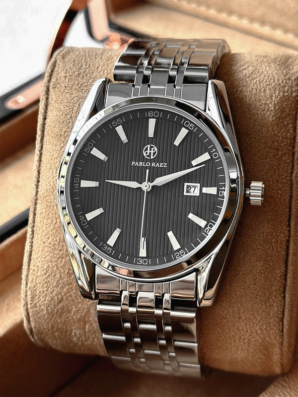 Luxury Men's Quartz Watch with Waterproof Date Feature and Stainless Steel Strap