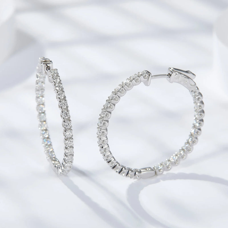 925 Sterling Silver Moissanite Diamonds 30MM Hoops Earrings