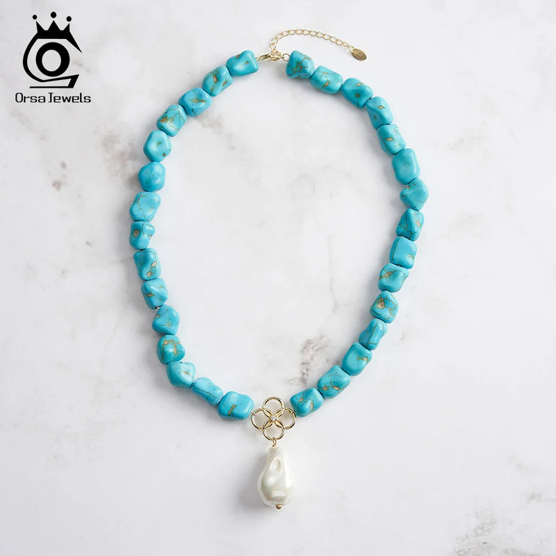 S925 Silver Turquoise Baroque Shell Pendant Necklace for Women