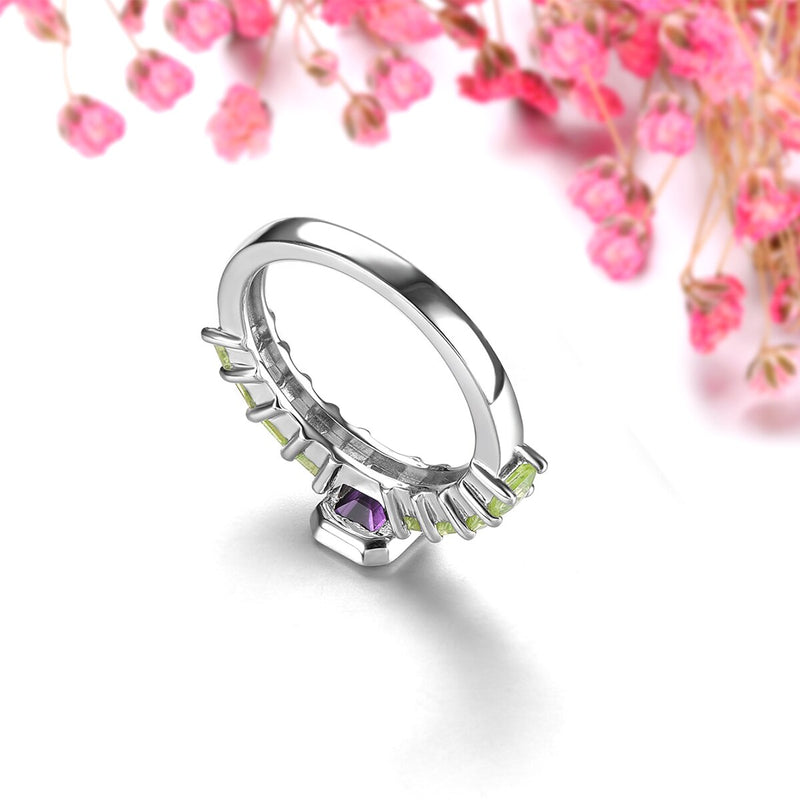 Sterling Silver Peridot Amethyst Ring for Women