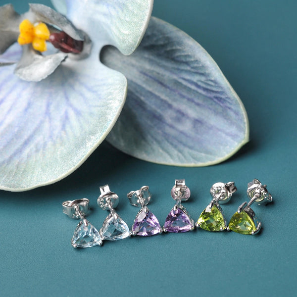 925 Sterling Silver Peridot Amethyst Topaz Stud Earrings for Women