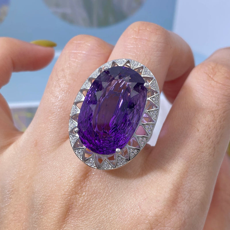 925 Sterling Silver Amethyst Nest Cut Ring for Women