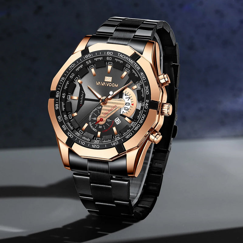 Gold Quartz Sports Casual Wristwatch for Men