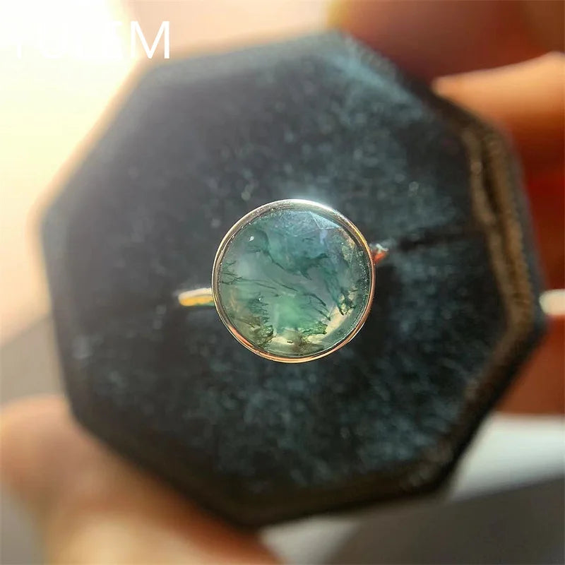 925 Sterling Silver Moss Agate Ring for Man