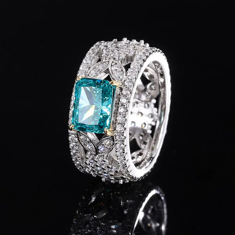 Sterling Silver 2CT Radiant Cut Moissanite, Emerald, Amethyst, Aquamarine Ring for Women