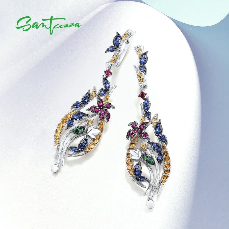 925 Sterling Silver Colorful Stone Butterfly Earrings for Women