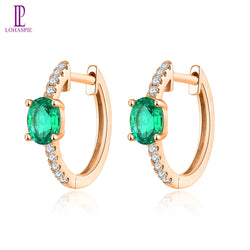 18K Rose Gold Emerald and Diamond Earrings for Women