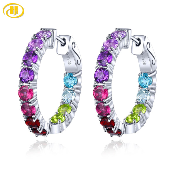 Sterling Silver Natural Colorful Gemstone Earrings 5 ctw for Women