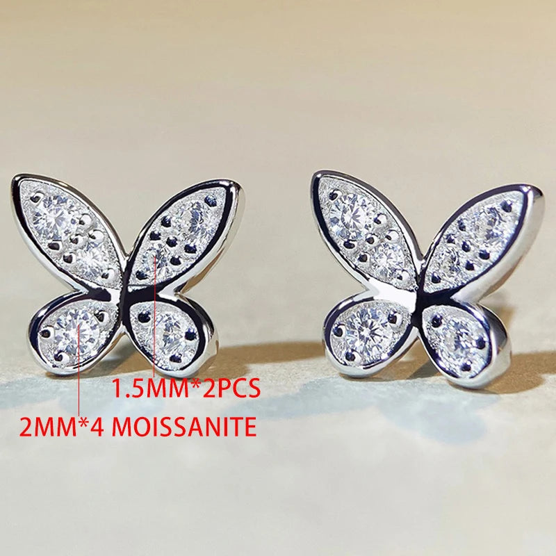 925 Sterling Silver D VVS1 Moissanite Butterfly Stud Earrings for Women