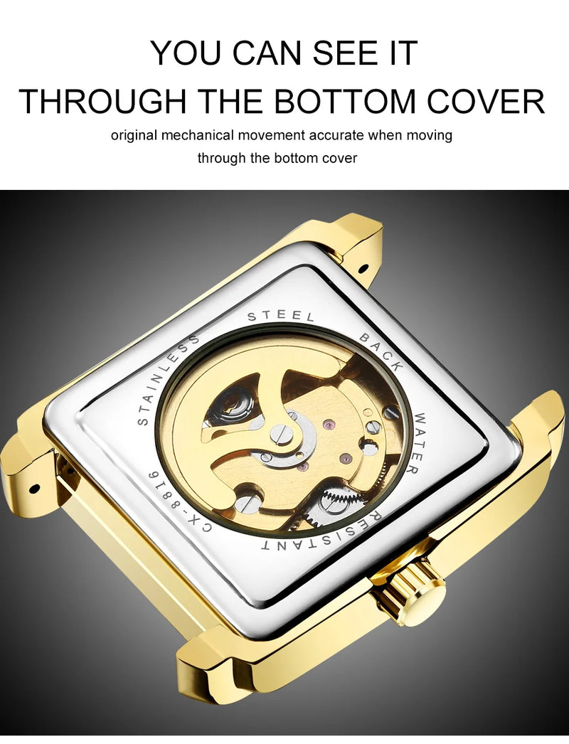 Gold Automatic Skeleton Tourbillon Mechanical Wristwatch for Men