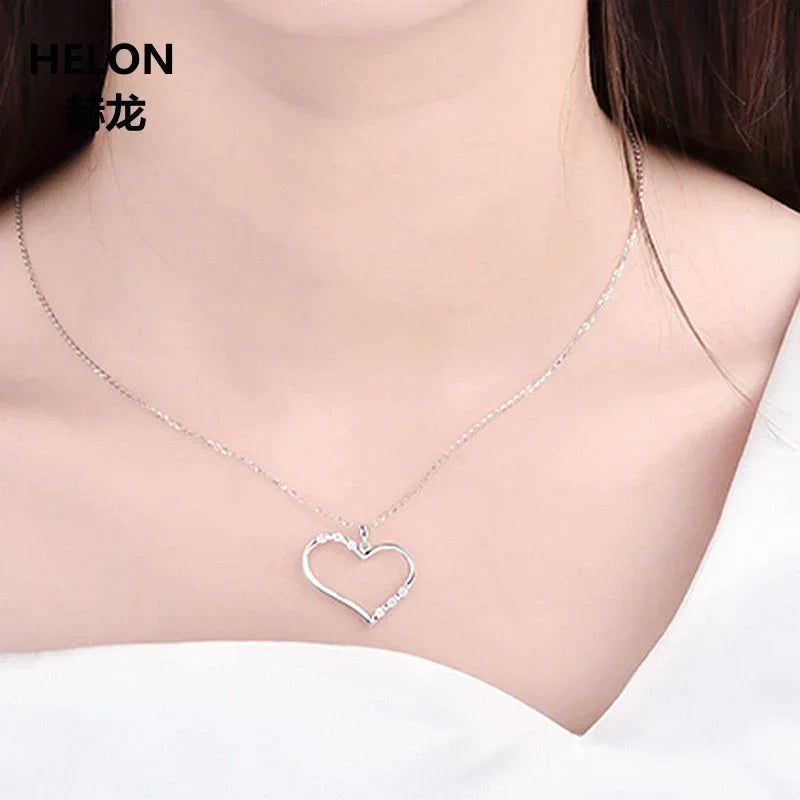 14k White Gold Natural White Topaz Heart Pendant for Women