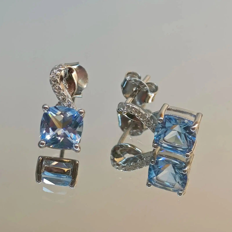 925 Sterling Silver Blue Topaz Stud Earrings 6x6mm for Women