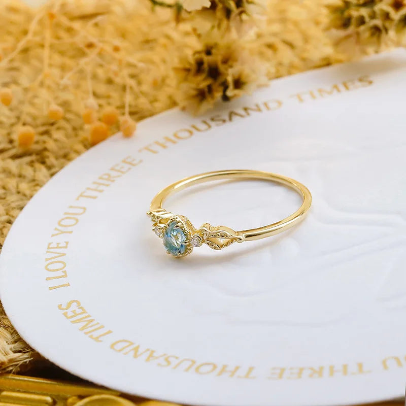 925 Sterling Silver Gold Plated Aquamarine Ring for Women