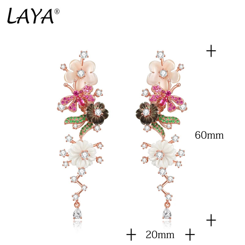 925 Sterling Silver Shell Flower Earrings with White Zircon for Women