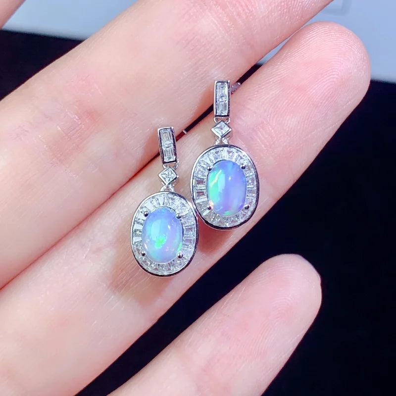 Sterling Silver Natural Opal Earrings for Women