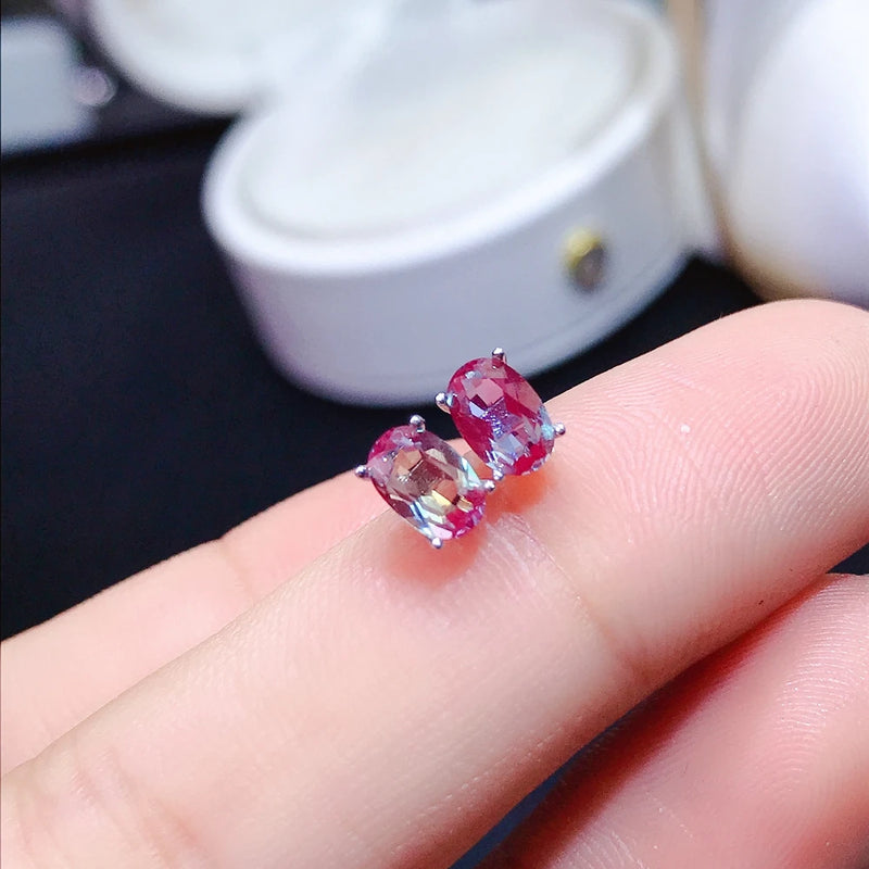 925 Sterling Silver Princess Square Color Changing Gem Earrings for Women