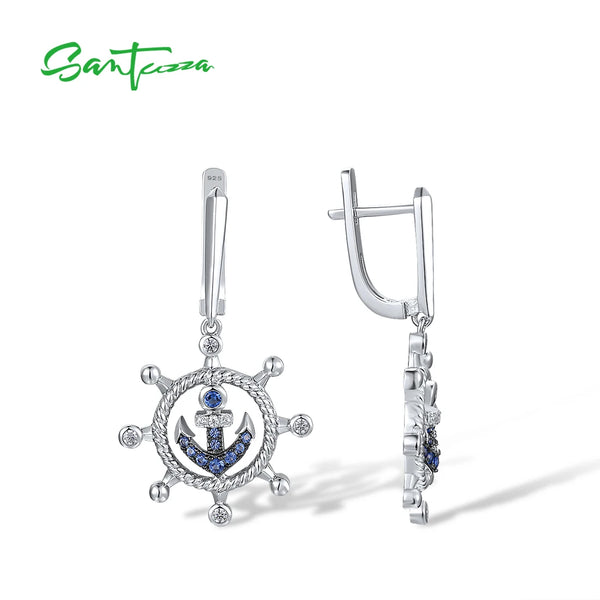 Sterling Silver Cubic Zirconia Rudder Anchor Earrings for Women