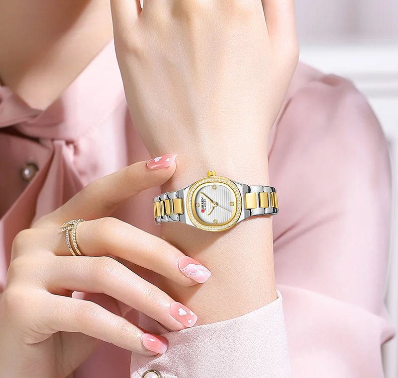 Stainless Steel Quartz Watch with Luminous Hands for Women