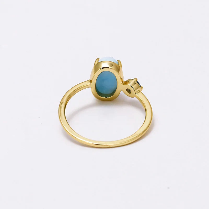 925 Sterling Silver Light Gold Plated Larimar Topaz Ring for Women