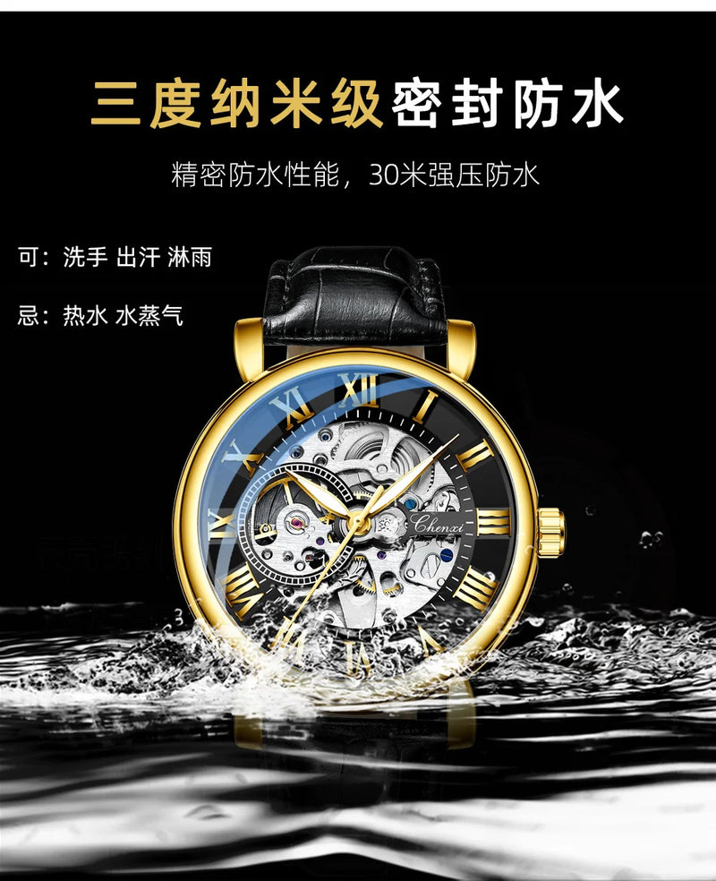 Stainless Steel Skeleton Automatic Luminous Mechanical Watch for Men