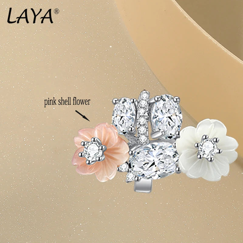 Sterling Silver White Pink Flower Zircon Earrings for Women