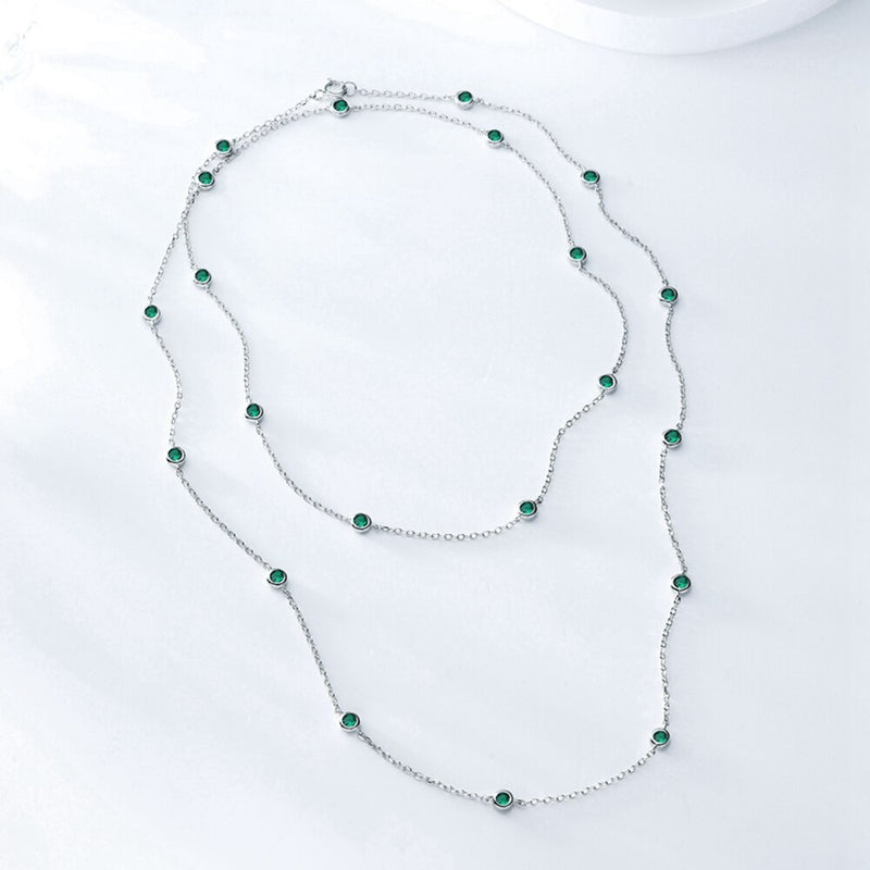 925 Sterling Silver Round Cut Lab Emerald and Sapphire Necklace for Women