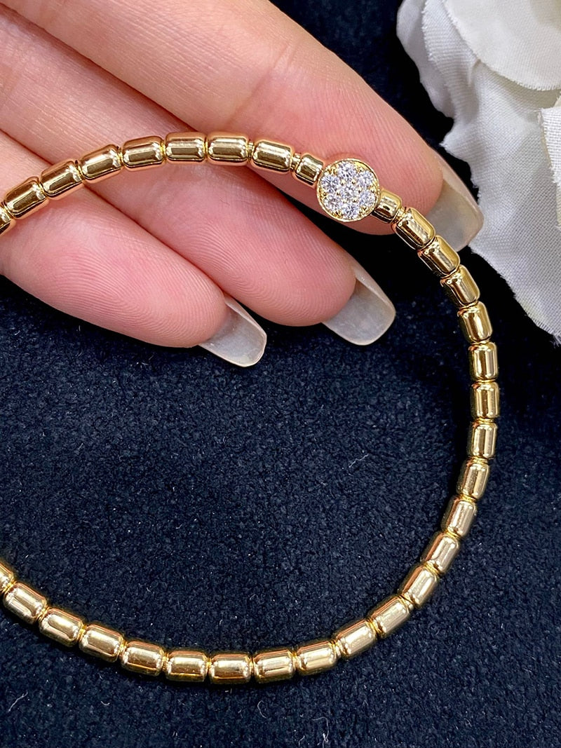 18K Yellow Gold Natural Diamond Bamboo Shape Bracelet for Women