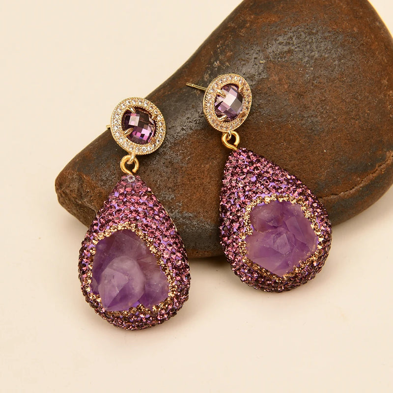 Sterling Silver Purple Amethyst Dangle Drop Earrings for Women